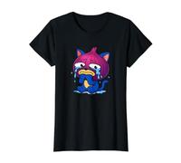 Sad Crying Onion Cat Cartoon Funny Chopping Onions Meme Camiseta gráfica económica, Mujer, Negro, L