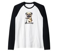 Sad Pug Montar Scooter Divertido Perro De Dibujos Camiseta Manga Raglan