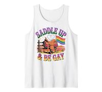 Saddle Up and Be Gay Rainbow Western LGBTQ+ Pride Camiseta sin Mangas