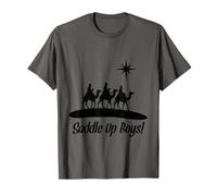Saddle Up Boys Nacimiento de Jesús Tres Wisemen Cowboy Theme Camiseta
