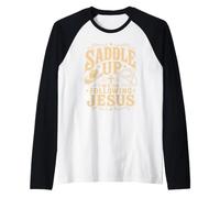 Saddle Up Estaban siguiendo a Jesús Fe Biblia Escritura Dios Camiseta Manga Raglan