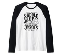 Saddle Up Estaban siguiendo a Jesús Fe Biblia Escritura Dios Camiseta Manga Raglan