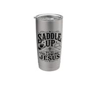 Saddle Up estaban siguiendo a Jesús Fe Biblia Escritura Dios Vaso térmico de acero inoxidable de doble pared