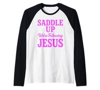 Saddle Up Estaban siguiendo a Jesús Fe Escritura Cristiana Dios Camiseta Manga Raglan