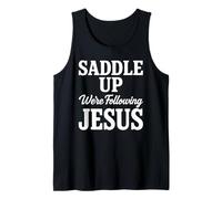 Saddle Up Estaban siguiendo a Jesús Fe Escritura Cristiana Dios Camiseta sin Mangas