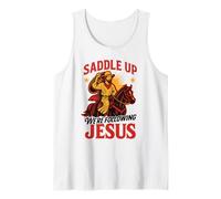 Saddle Up Estaban siguiendo Las Escrituras cristianas de fe de Jesús Camiseta sin Mangas