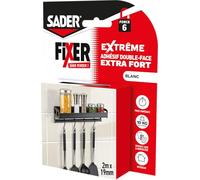 Sader Fixer Sin perforar Extremo - Adhesivo de doble cara extra fuerte - Interior - Superficies múltiples - Soporta hasta 10 KG - Colores: blanco - 2 m x 19 mm