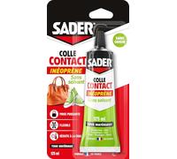 Sader - Pegamento de contacto tipo neopreno, sin disolventes y sin olores, pegamento extra fuerte para todos los materiales, interior y exterior bajo refugio - toma inmediata - Translúcido - Tubo 125