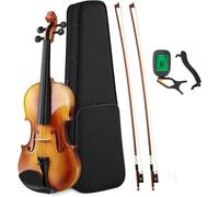 SADPRKR Juego de violín de tamaño completo para adultos, funda rígida para adultos, reposamuñecas, colofonia, doble arco, afinador de clip y cuerdas adicionales