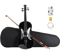 SADPRKR Kit de iniciación de violín acústico 4/4 hecho a mano para estudiantes con estuche duro, arco, reposamuñecas, cuerdas de repuesto, colofonia y puente, negro brillante