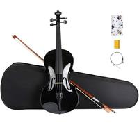 SADPRKR Kit de iniciación de violín acústico 4/4 hecho a mano para estudiantes con estuche duro, arco, soporte para barbilla, cuerdas de repuesto, colofonia y puente, negro brillante