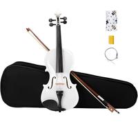 SADPRKR Kit de iniciación de violín acústico 4/4 hecho a mano para estudiantes con estuche duro, arco, soporte para barbilla, cuerdas de repuesto, colofonia y puente, blanco brillante