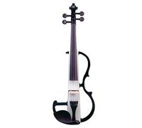 SADPRKR Violín eléctrico 4/4 de madera maciza de arce blanco y negro, silencioso, tamaño completo, violín con arco, funda rígida para auriculares, cable de auriculares