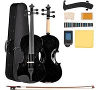 SADPRKR Violín principiante, juego de principiantes para niños y adultos, instrumento de cuerda de abeto de madera maciza negra con tapa dura, arco adicional, cuerdas adicionales, reposamanos