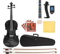 SADPRKR Violín principiante, niños adultos principiante, estudiante negro madera maciza abeto instrumento de cuerda con tapa dura, arco adicional, cuerdas adicionales, reposamuñecas, colofonia,
