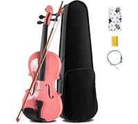 SADPRKR Violín y arco de tilo de color rosa para adultos y niños, instrumentos musicales de violín 4/4