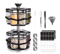 SAEIV Carrusel giratorio de dos niveles de 360° con 12 tarros de especias de 120 ml, reloj de 360° a elegir, estante para especias giratorio, estante para especias de acero inoxidable, organizador de