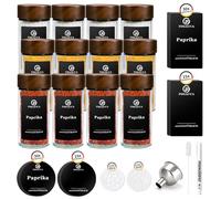 SAEIV 【Estilo Moderno】24 Botes Especias Cristal, Con Tapa de Acero Inoxidable de Alto Brillo, Botes para Especias Cocina, 120ML Frascos Especiarias, Spice Jars, Conjunto de Tarros Especias Cocinas