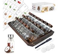 SAEIV Frascos De Especias Cuadrados Con Estante De Madera De Acacia 2-En-1 (FCM®) - Juego De 21X120Ml Saleros, 120 Etiquetas, Compatible Vertical & Cajón - Organizador Con Insertador Agitador