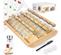 SAEIV Frascos De Especias Cuadrados Con Estante De Madera De Bambú 2-En-1 (FCM®) - Juego De 21X120Ml Saleros, 120 Etiquetas, Compatible Vertical & Cajón - Organizador Con Insertador Agitador, Sin BPA