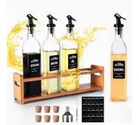 SAEIV Juego Aceite y Vinagre Cocina De 4 Piezas Con 4 Botellas Cristal 500ml, 1 Portabotellas, un Ligero y Práctico Juego de Aceite y Vinagre