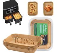 SAEIV Papel de hornear para freidora de aire 100 piezas, 22x14 cm para desechable antiadherente resistente al agua y al aceite, con Ninja AF300EU y otras freidoras de aire caliente de doble zona