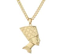 SAELACY Collar de reina egipcia Nefertiti para mujeres, hombres y adolescentes, colgante Nefertiti chapado en oro de 14 quilates con cadena cubana de acero inoxidable de 5 mm de ancho, cabeza grande y