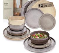SÄNGER El Cairo Vajilla de 12 piezas, juego de vajilla de gres para 4 personas, 4 platos llanos, 4 platos de postre, 4 cuencos y cuencos multicolor, juego de platos hondos, colección Value Collection