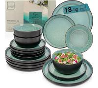 SÄNGER Fiji VALUE Collection - Vajilla de loza - 18 piezas - 6 platos planos - 6 cuencos de cereales - 6 platos de postre - Vajilla verde oscuro