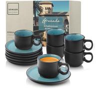 Sänger Granada Juego de tazas de café espresso (12 unidades, 80 ml), color azul con borde negro, 80 ml