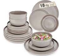 SÄNGER Kairo Clay - Vajilla de 18 piezas (gres, 6 platos llanos, 6 platos de postre, 6 cuencos), color gris