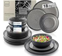 SÄNGER Sydney - Vajilla de loza para 6 personas, 6 platos planos, 6 cuencos para cereales, 6 platos de postre, juego de mesa gris oscuro resistente a los arañazos, value Collection