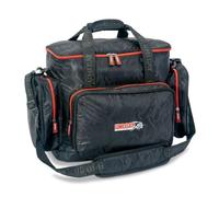 Saenger Uni Cat Tackle Bag M Honeycomb Black-Camou Design - Base Impermeable, 52 x 26 x 32 cm, 3 Bolsillos Exteriores, Correa Acolchada para el Hombro, Bolsa para Equipo de Pesca