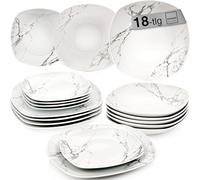 SÄNGER Vajilla Bilgola de mármol blanco, juego de 18 piezas para 6 personas con platos de sopa y postre y platos llanos de porcelana, juego de platos, vajilla rectangular, colección premium