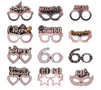 saerryor 24 gafas de 60 cumpleaños, decoraciones de 60 cumpleaños para mujeres y hombres, color rosa, oro rosa, negro, lentes de sol de cumpleaños, accesorios para cabina de fotos, decoraciones de