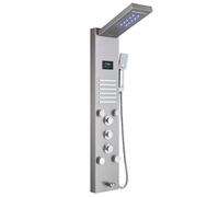 Saeuwtowy Columna de ducha LED hidromasaje de acero inoxidable con 4 boquillas de masaje grandes y 12 microchorros de masaje, panel LCD, Cepillado