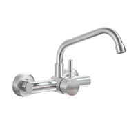 Saeuwtowy Grifo Cocina de Pared 15 cm Orificio de Montaje, Grifería de Mezclador Monomando de Acero Inoxidable 304, Grifería de Fregadero Rotación de 360 °, Agua Fría y Caliente, Plateado