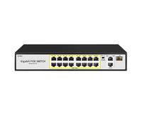 SAEVVCJWW Conmutador AI PoE de 16 Puertos, Enlace Ascendente de 1000M, Fuente de alimentación incorporada de 240W, Adecuada for cámaras de Red