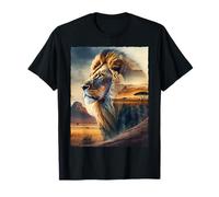 Safari África León Doble Exposición Sabana Fauna Camiseta