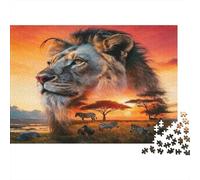 Safari al Atardecer del león Puzzles Imposible,desafío para Adultos Animales Juego Educativo 1000 Piezas Obra De Arte De Juego De para Adultos, Regalos A Partir De 14 Años 70x50cm/1000pcs