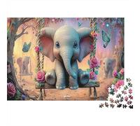 Safari al Atardecer Paquete De Rompecabezas 1000 Piezas para Apasionados, Cartón Resistente,Elefante Floral Jungle Print Decoración Mural, Regalo Familia, Diversión Fin De Semana 52x38cm/1000pcs