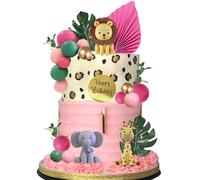 Safari Animal Cake Toppers Jungle Wild Cake Decorations with Lion Giraffe Elephant Zebra for Wild Animals Themed Birthday Cake Decorations (Style 5)