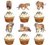Safari Animals Cake Topper,16 Adornos para Cupcakes de Animales,Adornos para Cupcakes de Tigre,Decoración Tarta Animales de la Selva,para Baby Shower, Niños Suministros de Fiesta (Tigre)