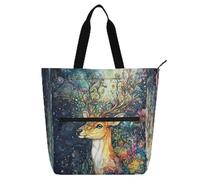 Safari - Bolsa de mano colorida con ciervos misteriosos para niños y adultos, impermeable, bolsa de playa con bolsillos con cremallera para la escuela, compras, playa, arco iris