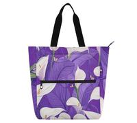 Safari Calla Lily - Bolsa de libro de flores moradas para niños y adultos, bolsa de mano gótica impermeable con cremallera para escuela, trabajo, viajes, suministros escolares arcoíris