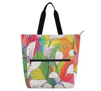 Safari Calla Lily Rainbow Flower - Bolsa de mano para niños y niñas, bolsa de hombro grande gótica con bolsillos con cremallera para la escuela y el tiempo de juego, suministros escolares arcoíris