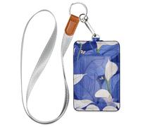 Safari Calla Lily Royal Blue Flower Leather Vertical ID Badge Holder with Lanyard and 3-Card Capacity ID and Card Holder for Staffs Officers Students Doctors Empleados