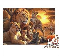 Safari Familia de Leones Rompecabezas de 1000 Piezas para Adultos Escena de Animales Mixtos de Sabana León Robusto Vibrante Desafiante Alivio de Estrés Regalo Familiar 70x50cm/1000pzs