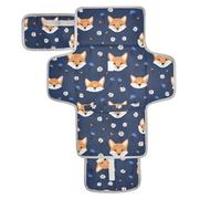 Safari Fox Flower Blue - Almohadilla impermeable reutilizable con bolsillo para pañuelos, cambiador portátil para bebé, estación de viaje para bebé, cambiador de bebé