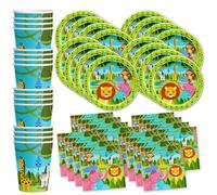 Safari Jungle Theme Birthday Party Decorations Tableware Set - Wild Animal Birthday Party Supplies Includes Plates Napkins and Cups | Kit